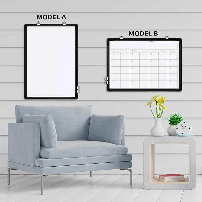 Monthly Calendar Whiteboard for Wall, 16x12 Inches Dry Erase Board, Small Magnetic White Board, Double-Sided Hanging Board for Office School Home Kitchen, Portable Board for Drawing Planning, Black