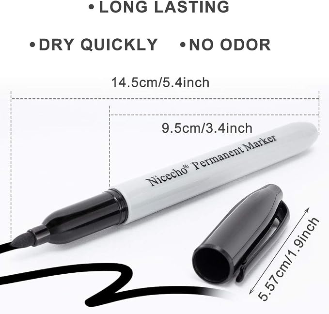 Nicecho Permanent Markers, Black Permanent Marker Pens, 30 Count Fine Point Basic Marker Set