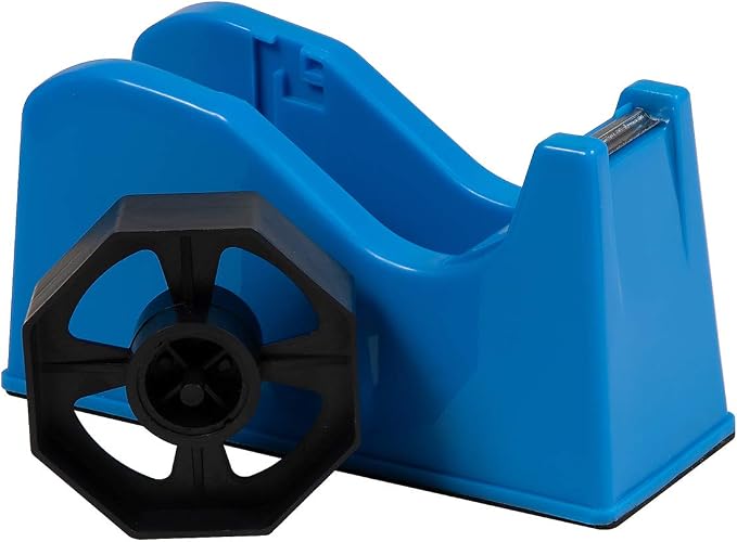 Desktop Tape Dispenser Adhesive Roll Holder (Fits 1" & 3" Core) with Weighted Nonskid Blue