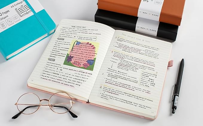 Thick College Ruled Notebook with 366 Numbered Pages, A5 Journals for Writing with 100GSM Lined Paper, Hardcover Leather Notebooks for Women Men School Note Taking Office Work Diary, Wood