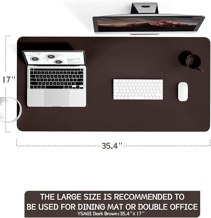 YSAGi Non-Slip Leather Desk Pad L Size, Waterproof Laptop Computer Desk Keyboard Mat, Table Protector Blotter Mat, Large Mouse Pad for Office/Work/Home/Decor(Dark Brown, 35.4" x 17")