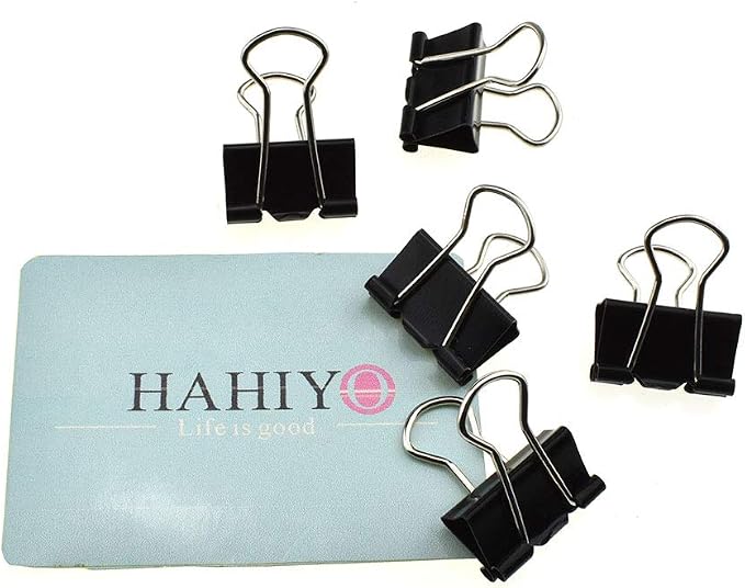 HAHIYO Binder Clips Paper Clamps Spring Steel Sturdy Small 0.75 inches Width 0.28 Inch Capacity No Sharp Edges Heavy Duty Tight Grip Reusable Black Metal Bright Finish for Home Office School 30 Pack