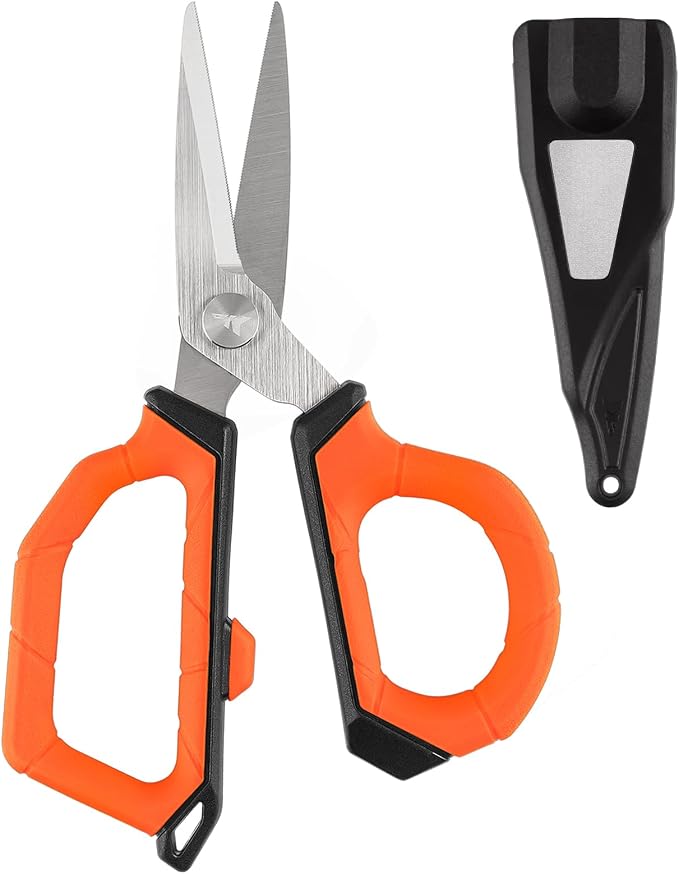 KastKing Paradox 6-inch Fishing Scissors for Braided Fishing Line | Fishing Line Cutters With Stainless Steel Blades and Non-Slip Rubber Handle, Protective Sheath With Built-in Hook Sharpener