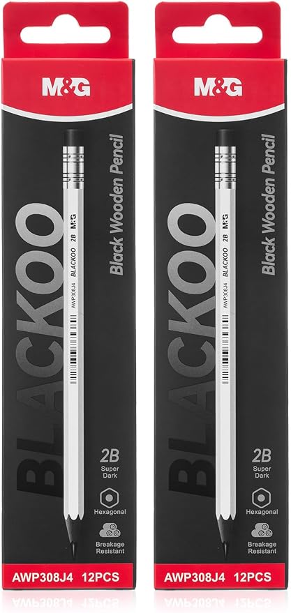 M&G BLACKOO Series 2B Wood-Cased Pencils, 24-Pack Pre-Sharpened with Top Erasers, Bulk Black Pencils for School, Teachers, Writing, Drawing and Sketching (White)