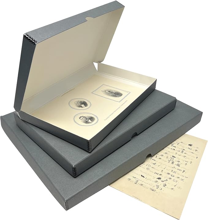 Lineco Clamshell Archival Storage Box, 9.5x12.5x1.75 Inch, Gray, Pack of 2 | Acid-Free with Metal Edge Boxboard, Organize and Store Photos Documents Cards Negatives Magazine Prints Family Records DIY