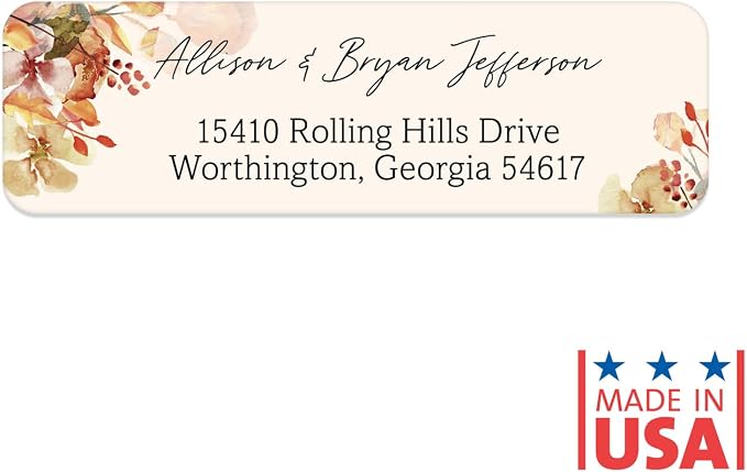 Rust Orange Floral Rolled Address Labels / 250 Personalized Return Address Labels/Designer Address Stickers in Elegant Plastic Dispenser