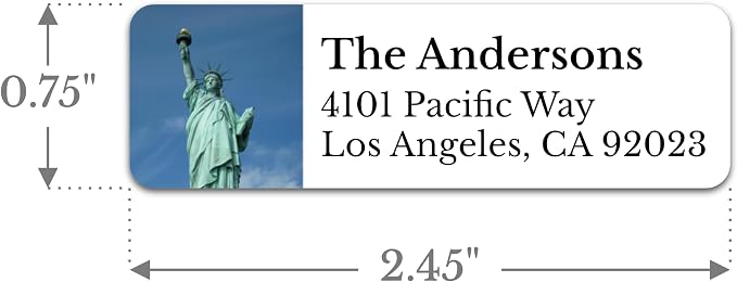 Personalized Patriotic Return Address Labels, Self-Adhesive Address Stickers on Sheets, 50-1000 Labels (Statue of Liberty Photo)