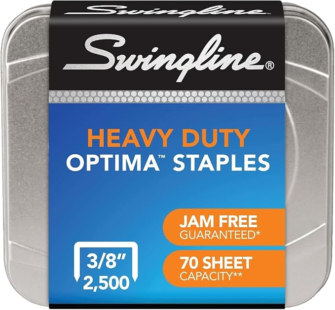 Swingline Staples, Premium High Capacity for Desktop Staplers, 3/8" Length, 125/Strip, 2500/Box, Jam Free, Optima (35550)