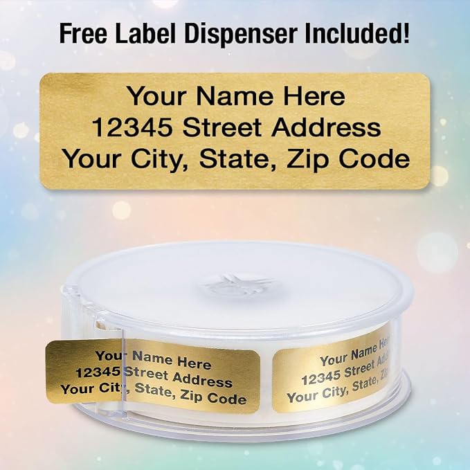 Colorful Images Return Address Labels, 3/4" x 2 1/2" | Gold Metallic Foil, 250 Count, Self-Adhesive with Dispenser, Customize with Name & Shipping Address