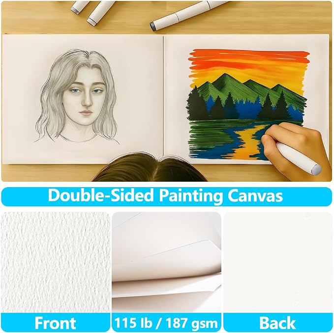 Canvas Painting Acrylic Sketch Book - 9x12 Inch, 20 Sheets (115lb/187g) Mixed Media Sketchbook, Art Supplies for Adults & Kids Canvases Painting pad for Acrylic, Oil, Marker, Drawing, Sketching