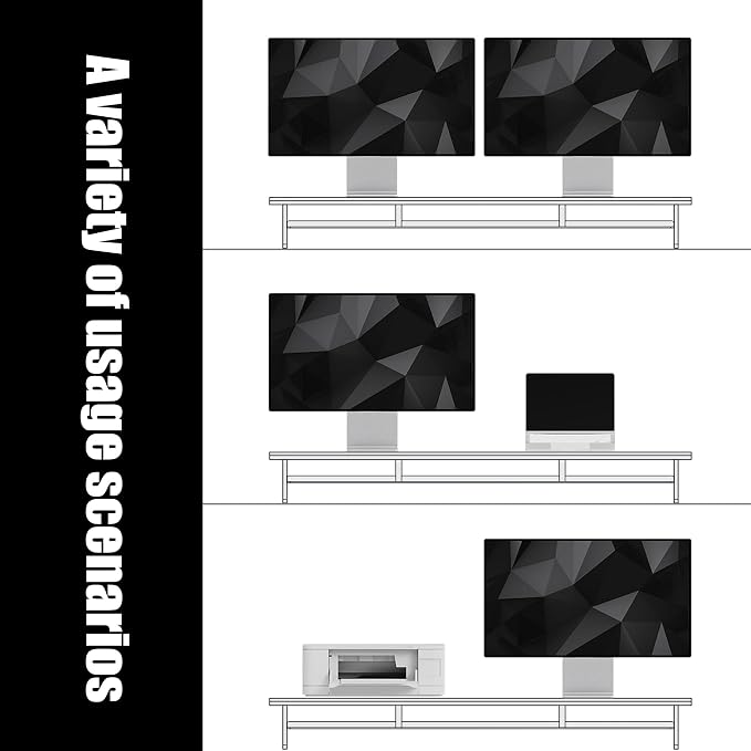 FENSULN Dual‑Tier Monitor Stand for Modern Desk Setup – Minimalist Wooden and Metal Riser Shelf with Transparent Acrylic Feet for Dual Monitors, Laptops, Home Office Aesthetic,White