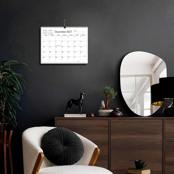 Small Wall Calendar 2026-2027 - Mini Calendar 2026-2027 from July 2026 - December 2027, 18 Months Little Calendar with Premium Paper, 6" x 8", Black