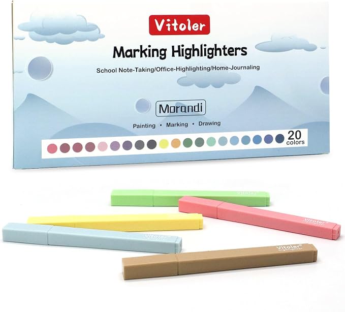 Vitoler 20Pcs Highlighters,Pastel Highlighters Set,Assorted Morandi Color Highlighter, Chisel Tip Bible Highlighter for School Office Supplies | Aesthetic,Cute Pastel,No Bleed,Dry Fast, Bible Study for Journaling Planner Notes School Supplies