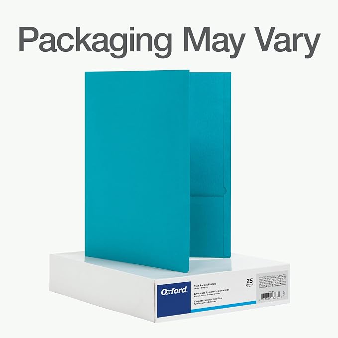 Oxford 2 Pocket Folders, 25 Pack, Bright Colors, School Value Pack | Each folder holds 100 letter size sheets. Sturdy covers hold up in backpacks all year. Easy to color code. Made in the USA.