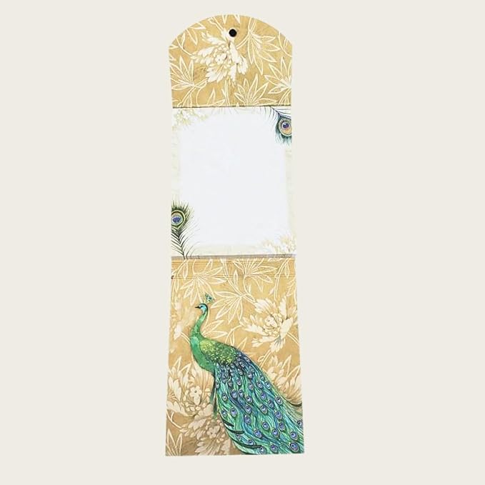 Punch Studio Flip-Top Notepad For Daily Notes or Notes on-the-go, with Magnetic Closure, Brooch Embellishment, Gold-Foil Accents & 75 Illustrated Sheets, 5" x 3.75" - Emerald Peacock (44667)