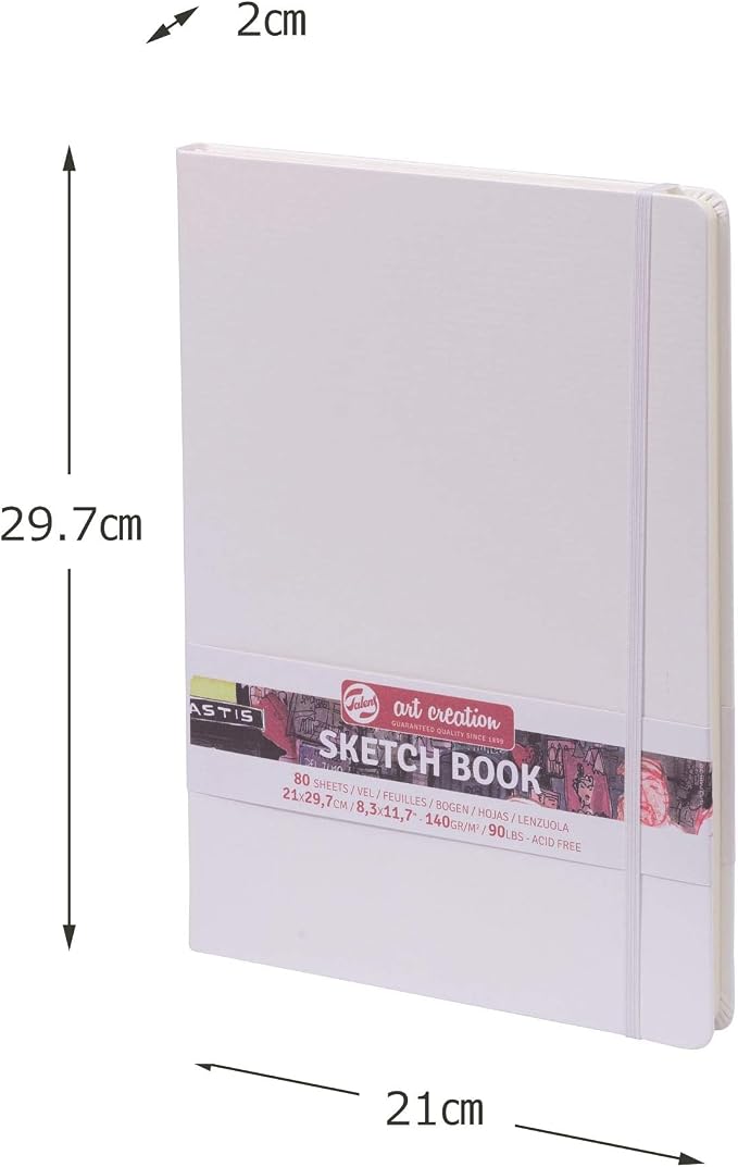 Talens Art Creation Sketchbook White 21X29,7 cm, 140 Grams | Hard-Bound Pocket Notebook, 140 GSM/94 lbs Paper, Acid-Free Blank Cream Paper, Ribbon Bookmark and Elastic Closure
