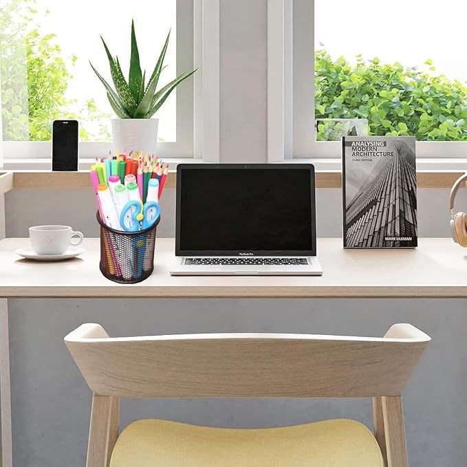 Pen Holder Pencil Holder Mesh Metal Pen Cup Holder Pencil Cup Holder for Desk Office Home Pen Organizer Black, 6 Pack