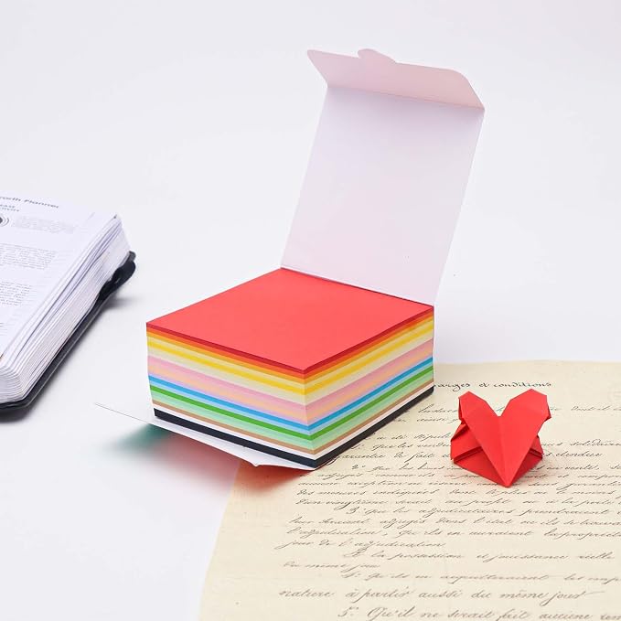 Tear Off Notepad 3.5x3.5 Non Sticky Notes 380 Sheets Tearable 80gsm Memo Paper 19 Colors Note pad Black Square Cube for Taking Notes (3.5" x 3.5")
