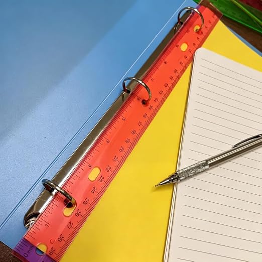 Rulers with Holes for Three-Ring Binders for School Supplies, Flexible Ruler 12 Inch for Classroom, Matrix Ruler Clear 6 Pack