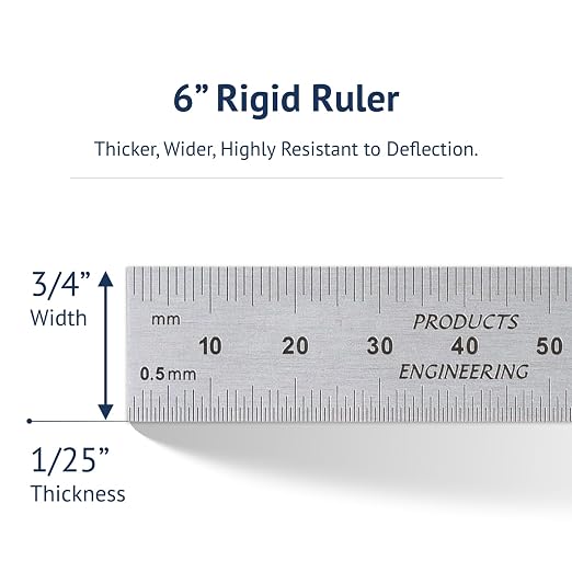 PEC Tools 150mm High Contrast Metal Ruler, Stainless Steel with Black Chrome Finish, Fully Metric Graduation (0.5mm, 1.0mm), Easy to Read Machinist Rule, Made in USA