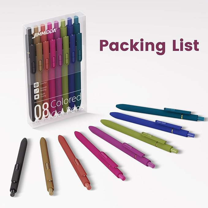 8 Pcs Colored Gel Pens with Fidget, Vintage Color Ink No Smudge | 0.7 Fine Point Smooth, Quick-Drying Ink, Retractable Pens for Coloring Journaling Note Taking, School Office, Student Adults