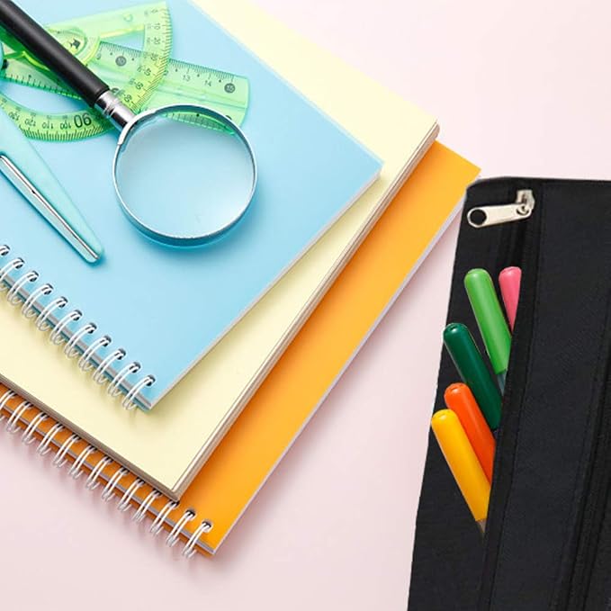 Pencil Pouch 3 Ring Binder Pouch Zippered Pencil Case Canvas Pencil Bag with 2 Compartments (Set of 2, Black)