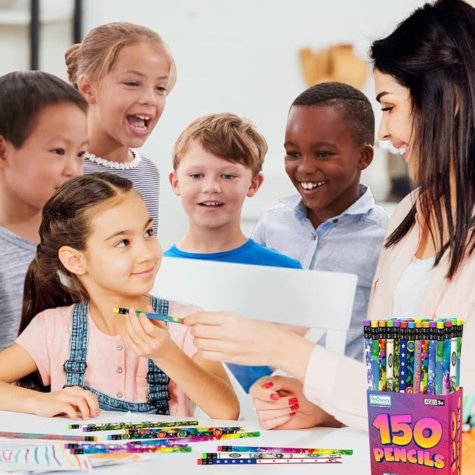 ArtCreativity 150 PC Pencil Assortment for Kids, Fun Assorted Number 2 Pencils, Bulk Wooden Writing Pencils with Erasers, Teacher Supplies for Classroom, Student Reward, Stationery Party Favors