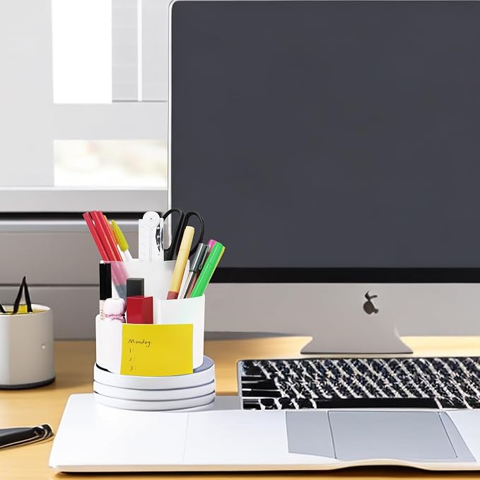 Newkita Desk Pen Holder, 3 Slots 360-Degree Rotating Desktop Storage Organizer, Desk Accessories for Art Supplies (Clear)