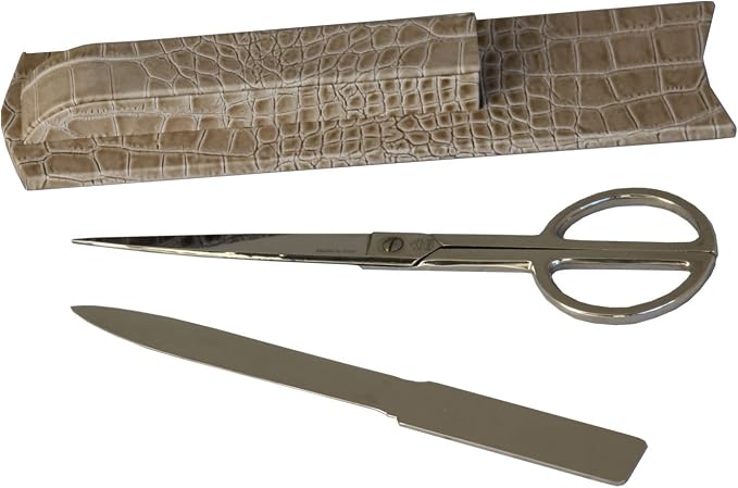 DACASSO Protacini Breeze Beige Italian Crocodile Leather Library Set - Luxury Italian Crocodile Leather Library Set & Office Accessories - Elegant Library Set (Silver)