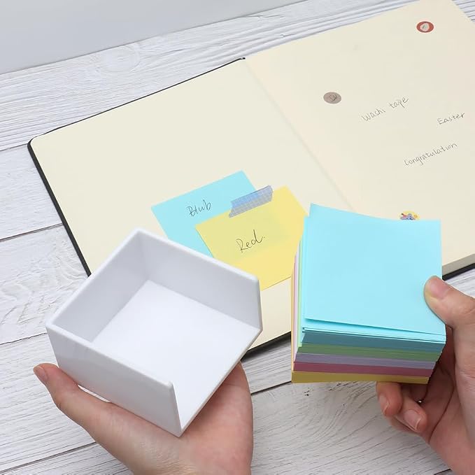 MEI YI TIAN White Memo Holder with 500 Sheets Non-Sticky Colorful Blank Memo Notes Cube Simple PS Sticky Notes Organizer Notepad Dispenser 5 Colors Memo Pads