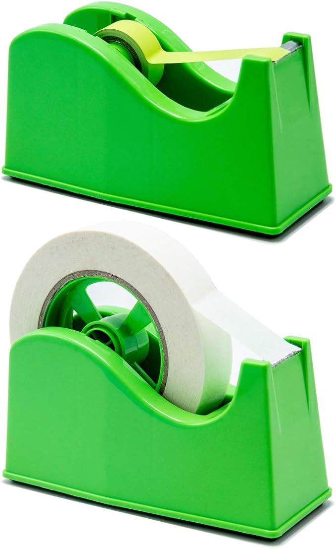 Desktop Tape Dispenser Adhesive Roll Holder (Fits 1" & 3" Core) with Weighted Nonskid Base (1Pack-Green)