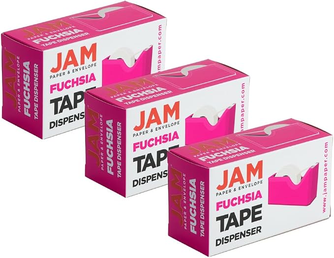 JAM PAPER Colorful Desk Tape Dispensers - Pink - 3/Pack