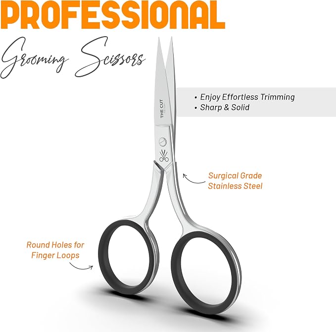 The Cut Factory® Precision Facial Hair Scissor Premium Stainless Steel Grooming Tool for Eyebrows, Mustache & Beard One Tool, All Power – No Fillers, (1x scissors only)