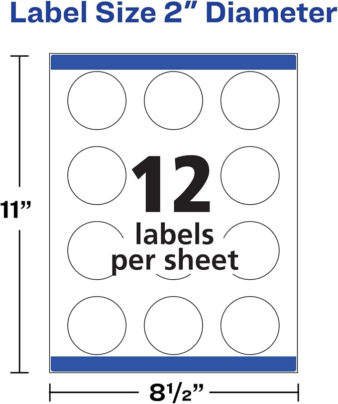 Avery Round Labels, 2" Diameter, Sure Feed Technology, Print-to-the-Edge, Easy Peel, Laser/Inkjet, Permanent, 120 Blank Circle Labels Total (22612)