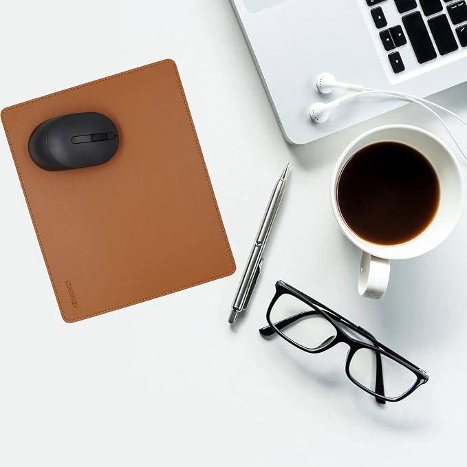 Leather Mouse Pad - Wood Mouse Pads with Stitched Edge,PU Non-Slip Mouse Mat,Double Side Mousepad,Waterproof Gaming Mouse Pad for Desk,Laptop,Office & Home,10.2" x 8.3",1 Pack (Brown)