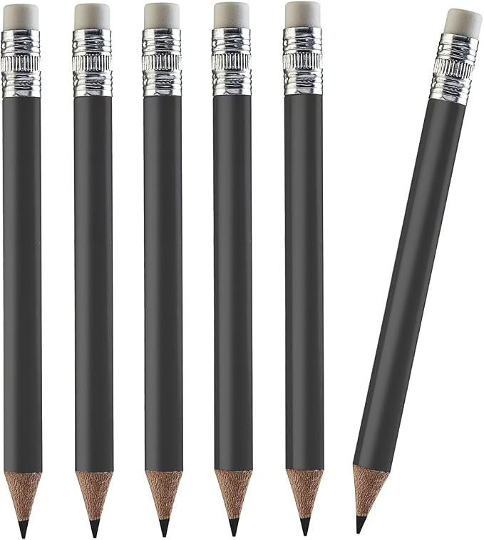 TH Golf 100pcs Golf Pencils, 4 Inch Mini Half Pencils with Eraser Sharpened Wood Mini Round for Schools Wedding Toddlers Home Corporate Multiple Colours (Black)