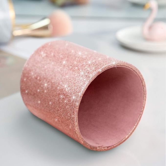 Glitter Pen Holder for Desk Cute, Pencil Cup Organizer, Rose Gold | Makeup Brush Holder, Desk Accessories, Large Pu Leather Multi-Functional Organizer for Office, Classroom, Home