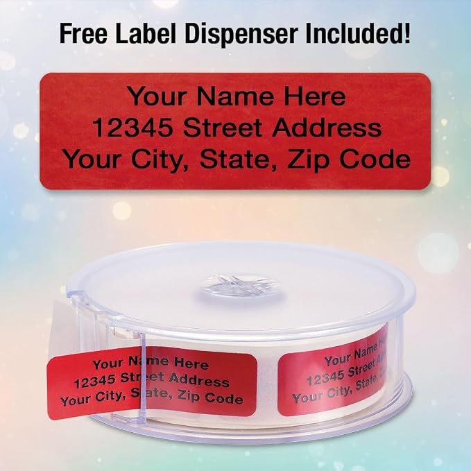 Colorful Images Red Metallic Foil Rolled Return Address Mailing Labels with Dispenser, Customize with Name & Shipping Address, 500 Self Adhesive, Easy Peel Sticker Label Roll, 3/4" x 2 1/2"