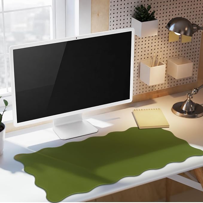 Hahafelt Scalloped Desk Mat Large Desk Pad Cute Coquette Table Mat Back to School Preppy Table Make up Pad Nonslip Graduation Gift with Stitching Waterproof Gaming(Dark Green,31.5 x 15.8 Inches)