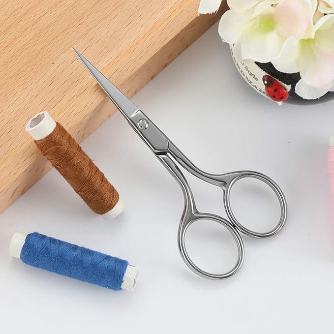 Small Precision Embroidery Scissors, 4" Forged Stainless Steel Sharp Pointed Tip Detail Shears for DIY Craft Thread Cutting, Needlework Yarn & Sewing