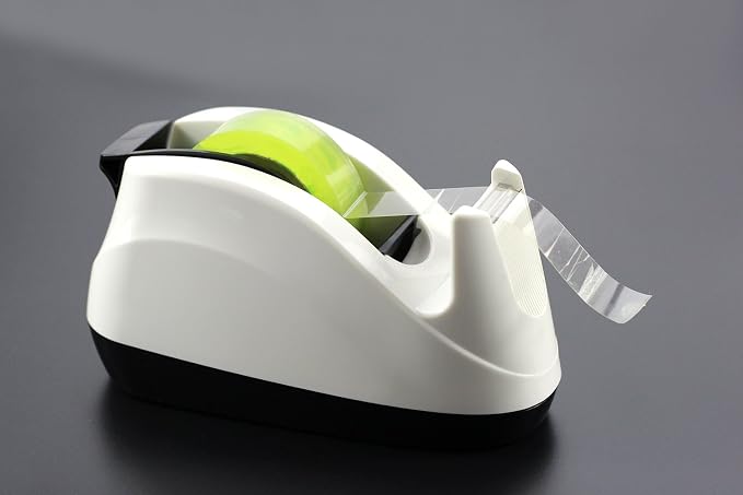 Heavy Base Nonskid Desk Tape Dispenser One-Hand Dispensing, White, 2 Pack