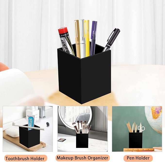 Ptaedex Acrylic Pen Holder Organizer, Black Pencil Holder for Desk, 2 Pack | Pen Holder for Desk, Pen Cup Holder, Makeup Brush Holder, Marker Organizer Office Supplies, Desk Decor for Office Home School