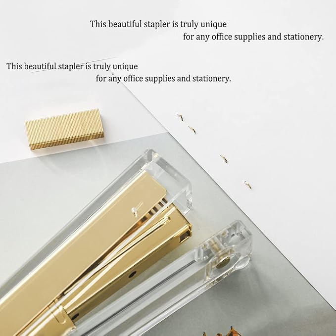 Acrylic Gold Tape Dispenser & Desktop Stapler, Includes Staple Remover, Tape, 1000pcs Staples - Cute Office Stapler Set for Modern Design Desk Accessory Kit