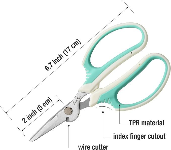 Beaditive Multipurpose Craft Scissors With Wire Cutter - High-Leverage with Sharp Carbon Steel Blades - Ergonomic Sewing Scissors for Heavy Duty Projects - Office, Scrapbook, Leather Scissors