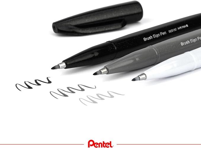 Pentel Fude Touch Sign Pen, Black, Felt Pen Like Brush Stroke (SES15C-A)