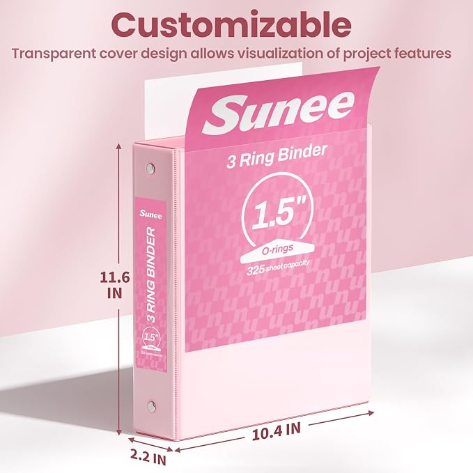 SUNEE 1.5 Inch Binders 3 Ring 6 Pack, Clear View Three Ring 1 1/2 Inch Binders PVC-Free (Fit 8.5x11 Inches) for School or Office Supplies, Pastel 6 Colors
