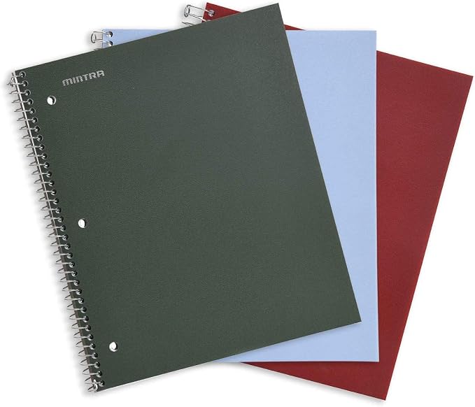 Mintra Office Durable Spiral Notebook - 2 Subject (College Ruled 3pk, Green Olive, Arctic Ice, Chili Oil)