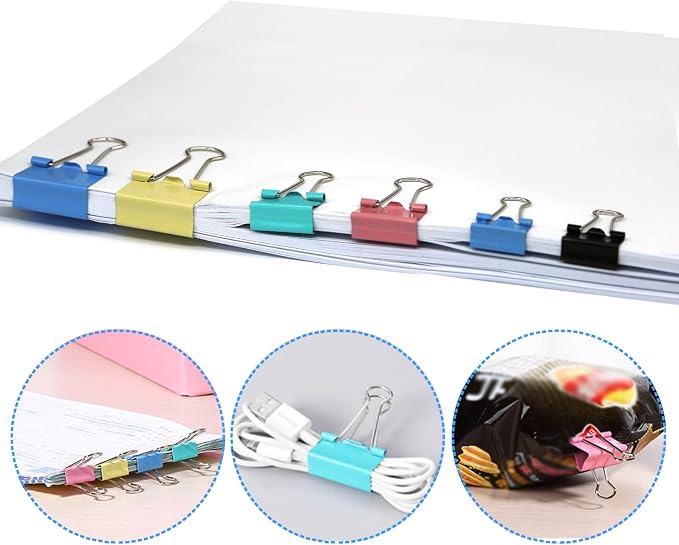 Paper Clips Binder Clips, 400 Pcs Colored Office Clips Set, Assorted Sizes Colored Paper Clips and Binder Clips Set Great for Document Organizing | Assorted Sizes Colored Paper Clips and Binder Clips Set Great for Document Organizing