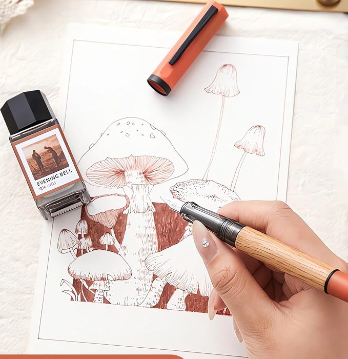 Jinhao 58 Natural Oak Wood Fountain Pen, Fine Nib Writing Pen (Orange) | Handcrafted natural oak wood pen with converter. Elegant executive gift for journaling, sketching & calligraphy.