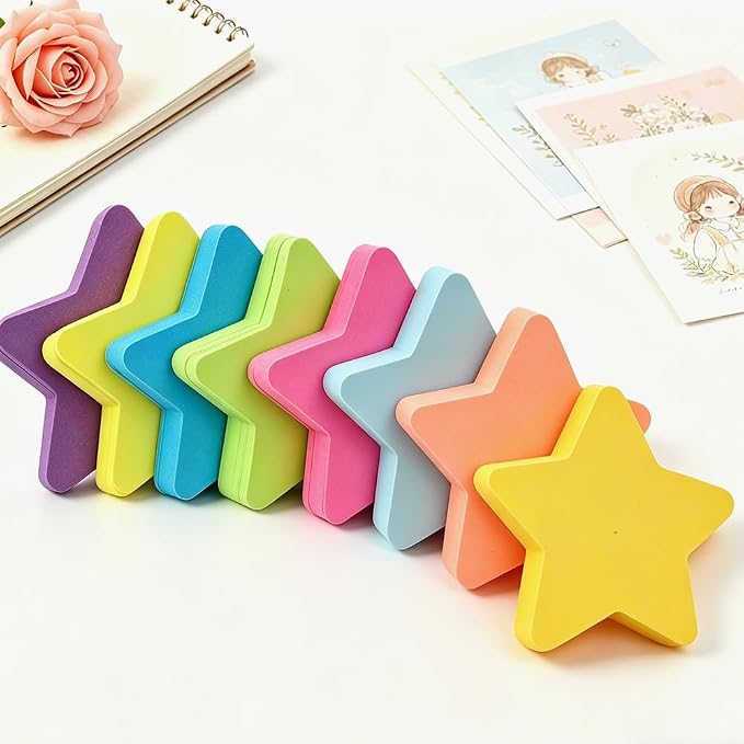 Sticky Notes, Cute Sticky Notes Star Shape Heart 8 Pads 8 Colors Self-Stick Stickies Funny Note Pads 100 Sheets Teacher Back to School Supplies and Office Products